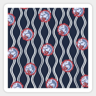 Traditional Japanese Floral Tatewaku Spring Flowers Pattern with Sakura Cherry Blossom, Camellia, and Wisteria in Navy Indigo and Red Sticker